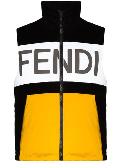 Shop Fendi Panelled Logo Print Padded Gilet In Black