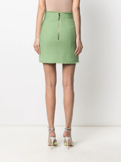 Shop Balmain Button-detail Tweed Skirt In Green
