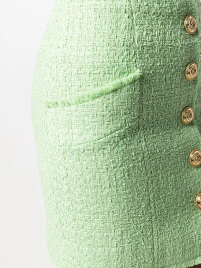 Shop Balmain Button-detail Tweed Skirt In Green