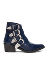 Toga Blue Suede Western Buckle Boots In Navy