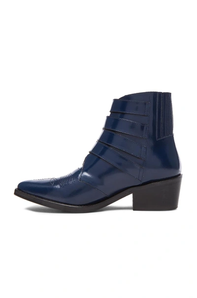 Shop Toga Leather Buckle Booties In Navy