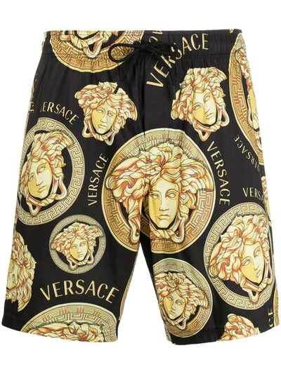 Shop Versace Medusa Amplified-print Swim Shorts In Black ,gold