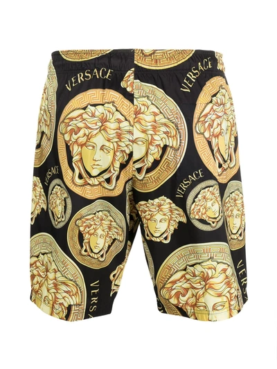 Shop Versace Medusa Amplified-print Swim Shorts In Black ,gold