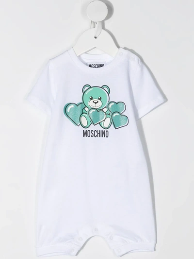 Shop Moschino Teddy-print Cotton Babygrow Set In White
