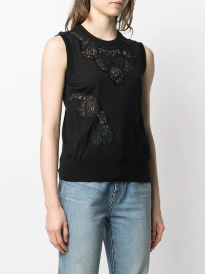 Shop Dolce & Gabbana Floral Lace Knitted Vest In Black