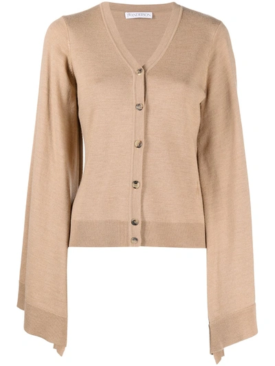 Shop Jw Anderson Wing Sleeve Cardigan In Brown