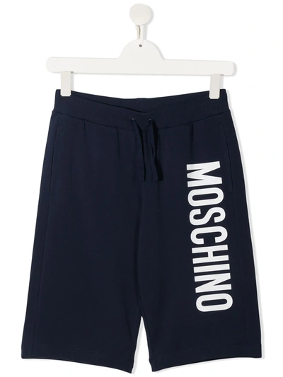Shop Moschino Logo Print Cotton Shorts In Blue