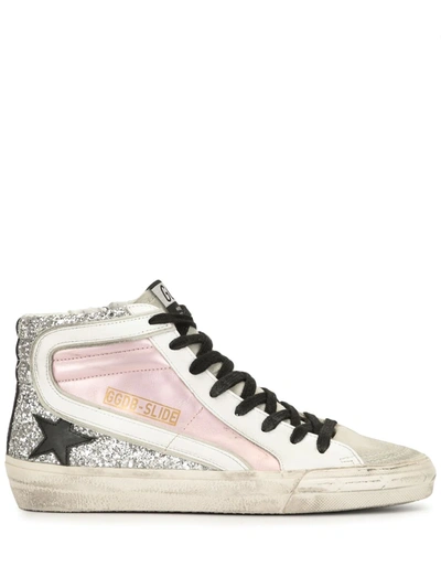 Shop Golden Goose Slide Glitter High-top Sneakers In White