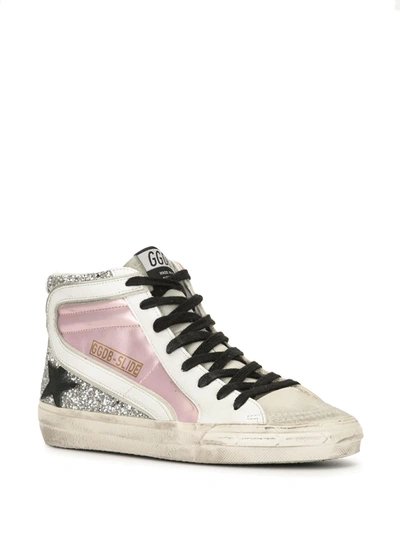 Shop Golden Goose Slide Glitter High-top Sneakers In White