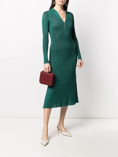 Shop Lanvin Metallic Midi Dress In Green