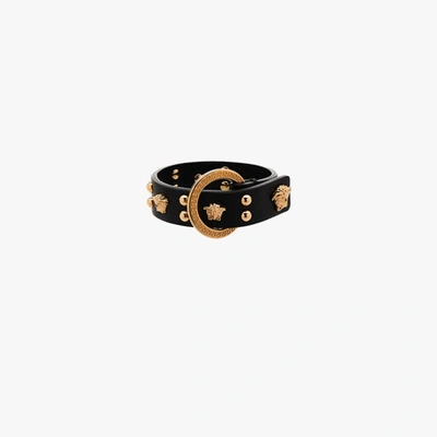 Shop Versace Black Medusa Studded Leather Bracelet