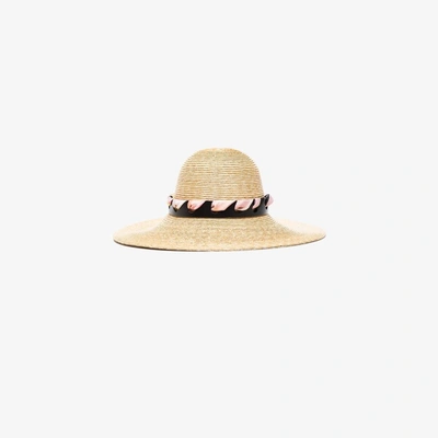 Shop Emilio Pucci Neutral Vetrate Print Straw Hat In Neutrals