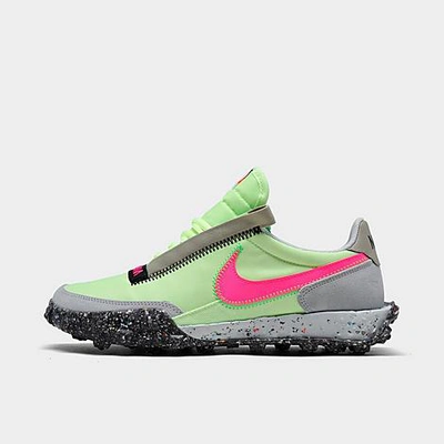 Shop Nike Women's Waffle Racer Crater Casual Shoes In Barely Volt/pink Blast/black Poison