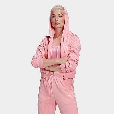 Shop Adidas Originals Adidas Women's Originals Velour Crop Full-zip Hoodie In Pink