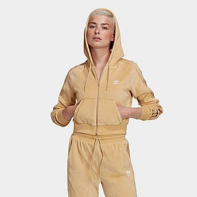 Adidas Originals Adidas Women's Originals Velour Crop Full-zip Hoodie In  Hazy Beige | ModeSens