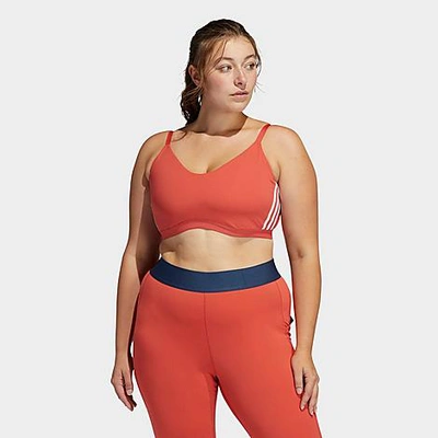 Shop Adidas Originals Adidas Women's All Me 3-stripes Light Support Sports Bra (plus Size) In Crew Red/white