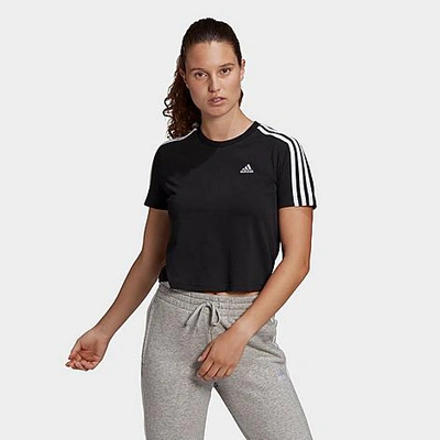 Shop Adidas Originals Adidas Women's Essentials 3-stripes Loose Cropped T-shirt In Black/white