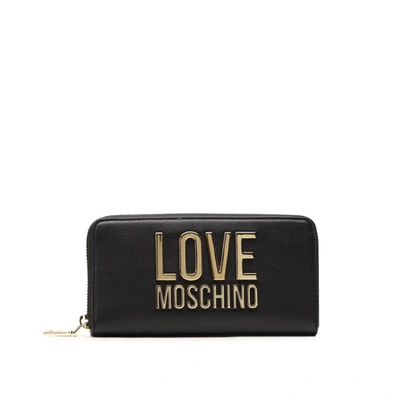 Shop Love Moschino Black Large Wallet With Gold Logo