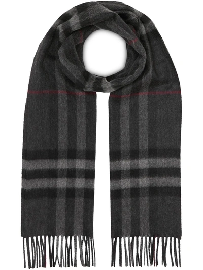 Shop Burberry Giant Check Scarf In Grey