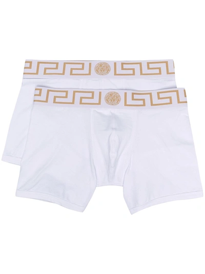 Shop Versace Greca Border Boxers In White