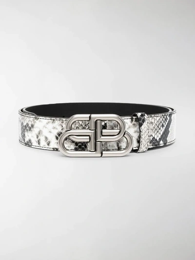 Shop Balenciaga Snake-print Logo Belt In Black