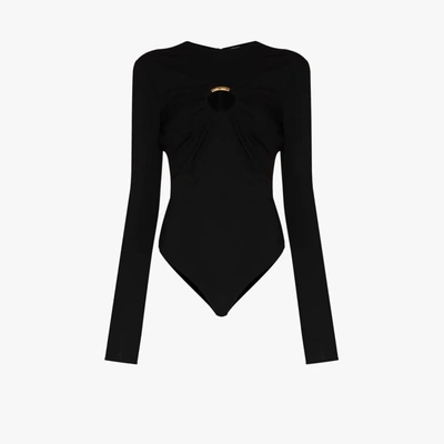 Shop Versace Gathered Cutout Bodysuit In Black