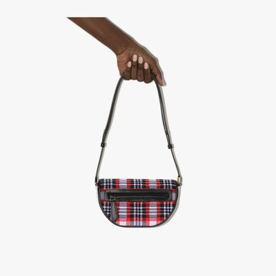 Shop Burberry Multicoloured Olympia Tartan Shoulder Bag In Red