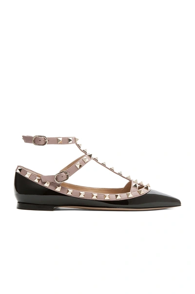 Valentino Garavani Rockstud Patent Cage Flats In Black & Nude