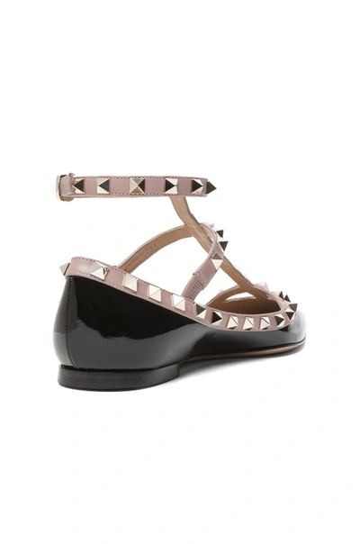 Shop Valentino Rockstud Patent Cage Flats In Black & Nude
