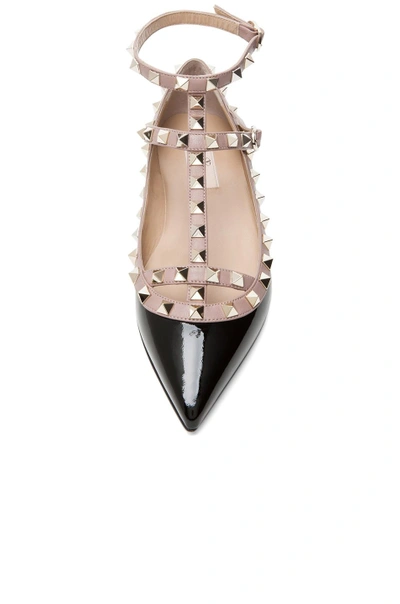 Shop Valentino Rockstud Patent Cage Flats In Black & Nude