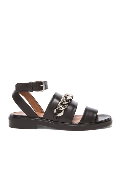 Shop Givenchy Chain Leather Flat Sandals In Black