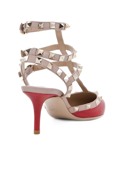 Shop Valentino Rockstud Leather Slingbacks T.65 In Red