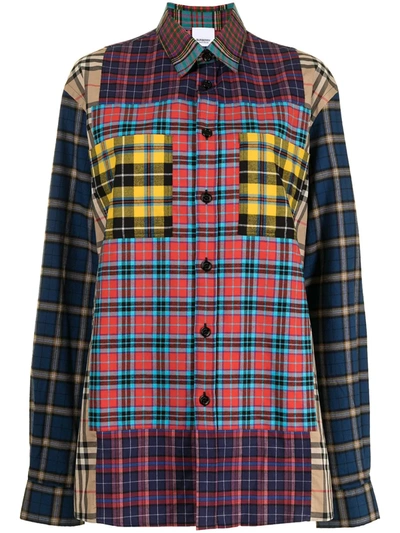Shop Burberry Patchwork Panelled Plaid Shirt In Red