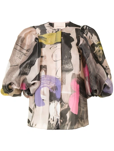 Shop Roksanda Abstract-print Silk Top In Multicolour