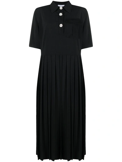 Shop Ganni Crystal-embellished Pleated Dress In Black