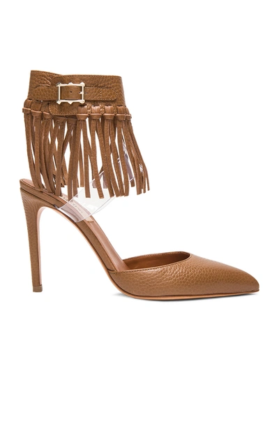 Shop Valentino Fringe 100mm Leather Pumps In Deep Cuir