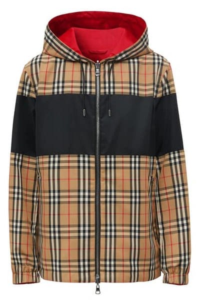 Shop Burberry Shropshire Reversible Check Hooded Jacket In Archive Beige Ip Chk