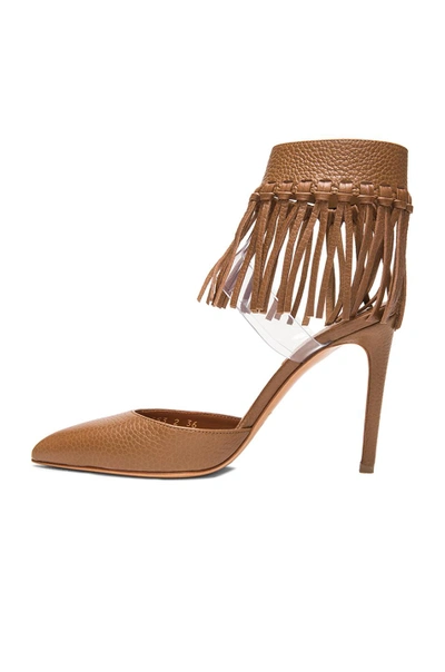 Shop Valentino Fringe 100mm Leather Pumps In Deep Cuir