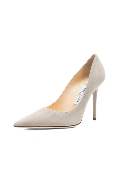 Shop Jimmy Choo Abel Pointed Suede Pumps In Gray