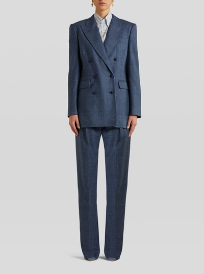 Shop Etro Tailored Check Jacket In Navy Blue