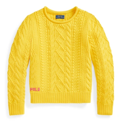 Shop Polo Ralph Lauren Aran-knit Cotton Sweater In University Yellow