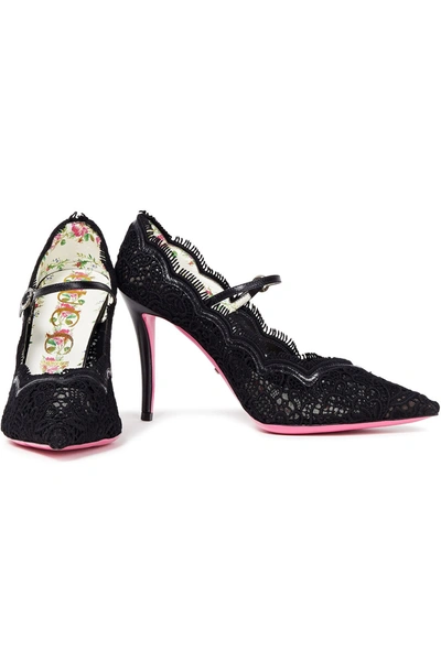 Shop Gucci Virgina 95 Lace Mary Jane Pumps In Black