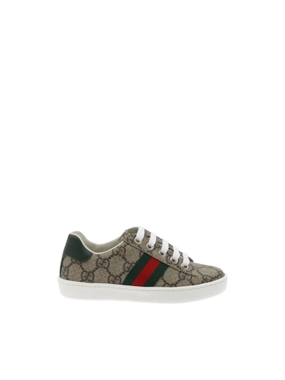 Shop Gucci Brown And Beige Sneakers With Gg Supreme