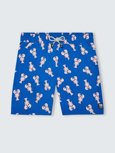 Shop Tom & Teddy Mid Blue + Pink Lobster Swim Shorts