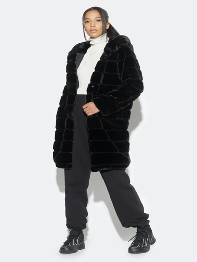 Shop Apparis - Verified Partner Celina Tiered Faux-fur Hooded Coat - Xs - Also In: S, M, Xl, L In Black