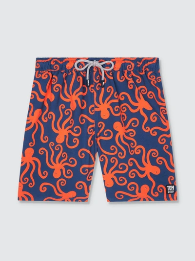 Shop Tom & Teddy Mens Blue + Orange Octopus Swim Shorts