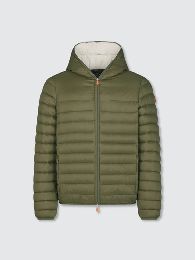 Shop Save The Duck Men's Giga Winter Hooded Puffer Jacket With Faux Sherpa Lining In Green