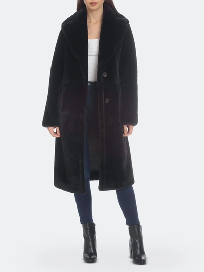 Shop Avec Les Filles Bonded Faux Fur Midi Coat In Black