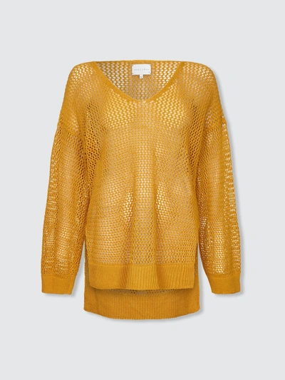 Shop Arje Arjé The Lila Linen Basket Knit Box Sweater In Yellow