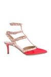 Valentino Rockstud Patent Leather Kitten-heel Pumps In Patent Deep Orange